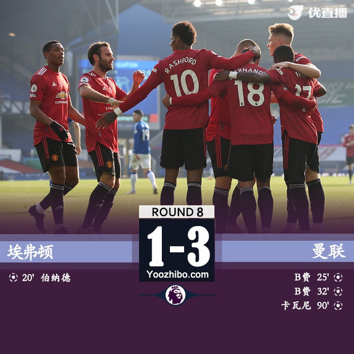 曼联3-1逆转埃弗顿