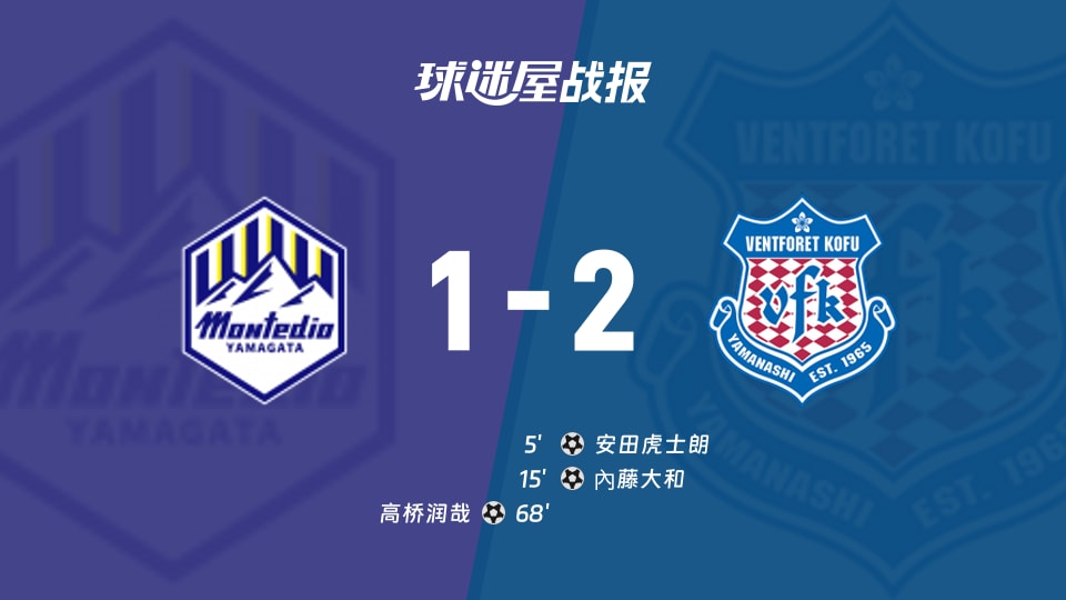 【日职乙联赛第5轮】山形山神vs甲府风林比赛结果：山形山神(1-2)甲府风林比分战报(2026年09月05日)