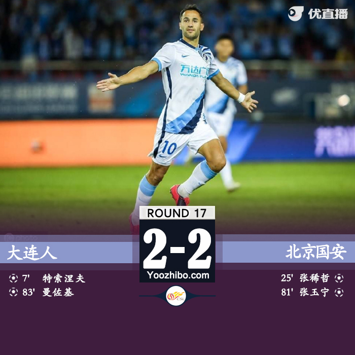 大连人2-2北京国安