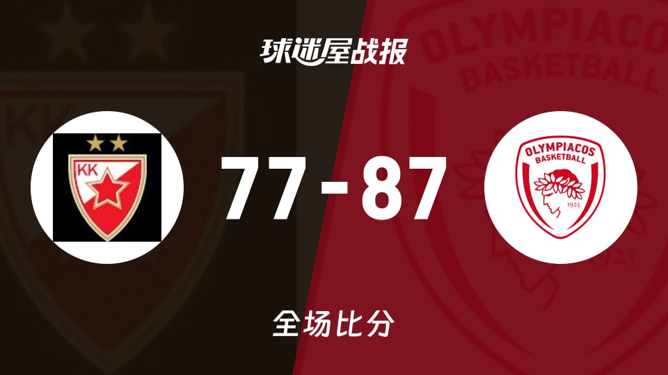 俱乐部友谊赛贝尔格莱德红星vs奥林匹亚科斯战报：77-87，